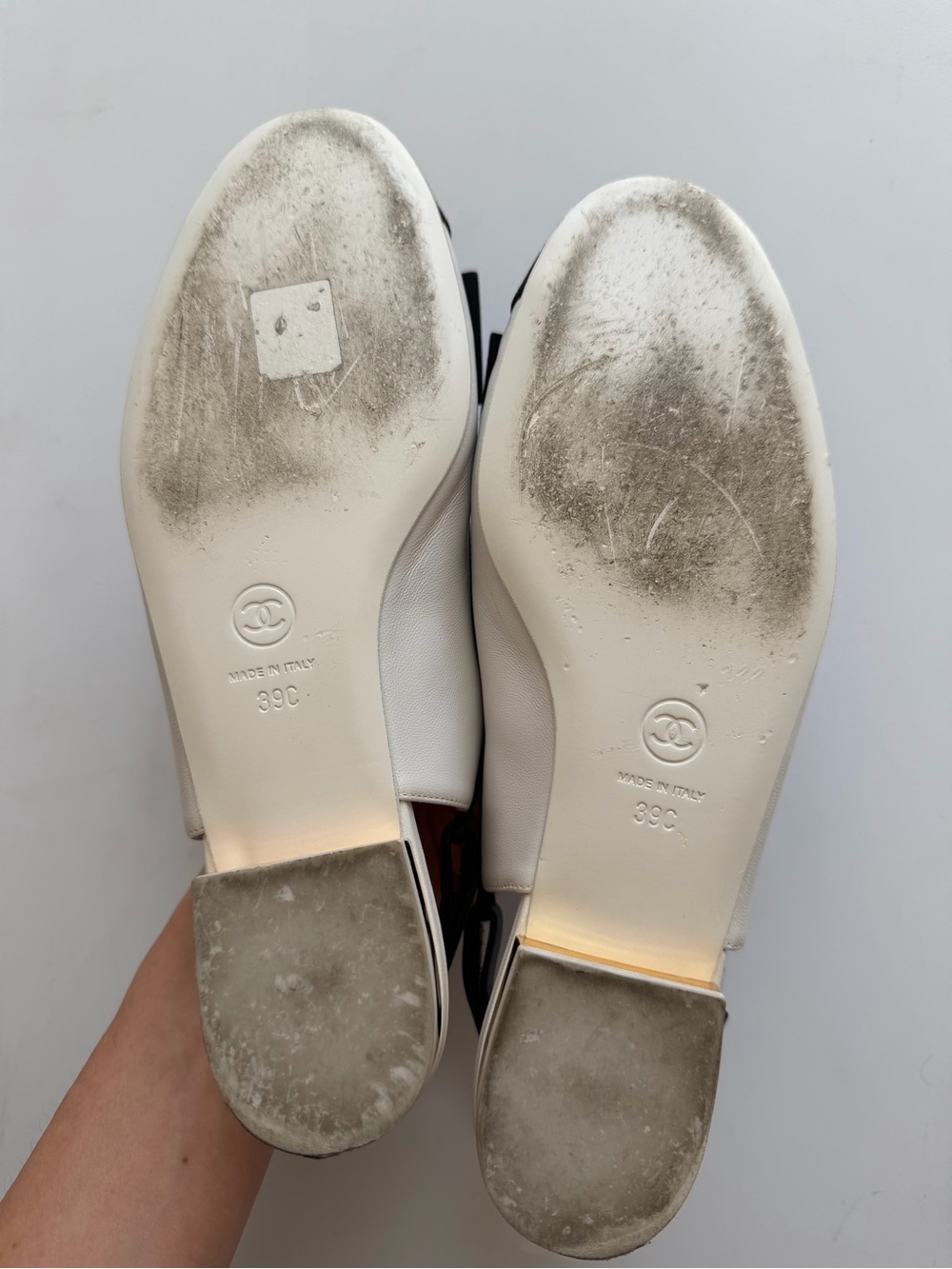 Chanel Slingback Ballet Flats Lambskin & Grosgrain White & Black 39 - Picture 13 of 16